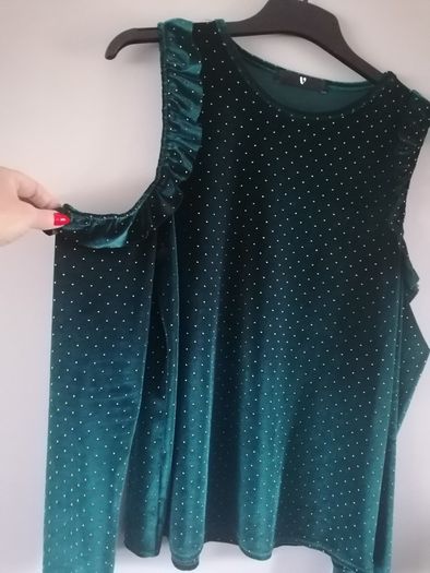 V by Very Green & gold Velvet Cold Shoulder Top. Size 14.
