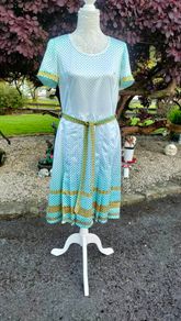 Vintage 60s 70s Green and White polkadot summer dress size small