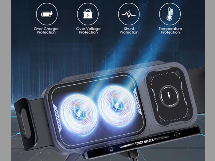 Dual Coils Fast Wireless Car Charger, LAMJAD 15W Smart Qi Car Mount Phone Holder for Air Vent&Dashboard, Compatible with Galaxy z Fold 5/4/3/2/13 Series/iPhone 8/X/11/12 Series/Pixel 6/Samsung S22 Ultra