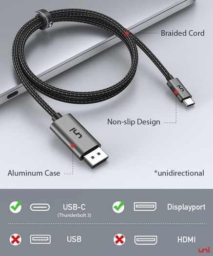 USB C to DisplayPort Cable (4K@60Hz, 2K@165Hz), Sturdy Aluminum USB Type C Thunderbolt 3/4 to DP Cable Compatible for iPhone 15 Pro Max, MacBook Pro/Air, iPad Pro, iMac, XPS, S23 etc. 1.8m