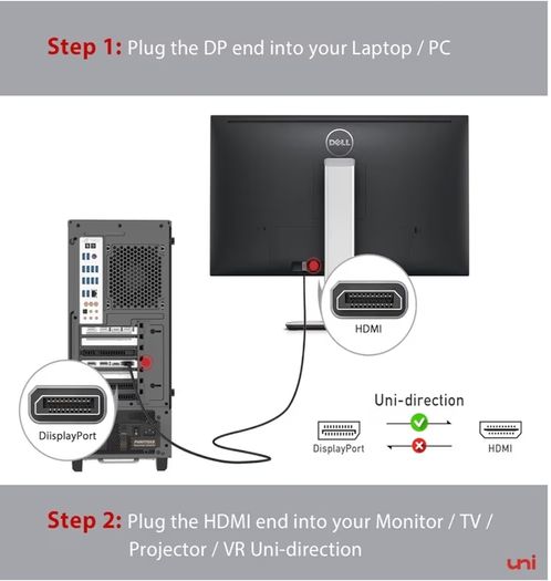 Uni DisplayPort to HDMI Cable 4K