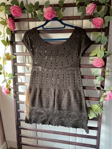 Brown crochet top/ tunic/cover up 100% cotton