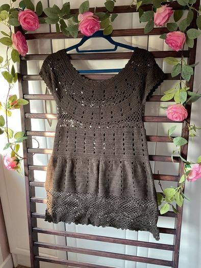 Brown crochet top/ tunic/cover up 100% cotton