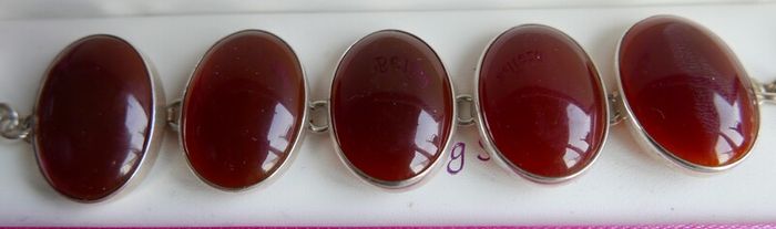Vintage Sterling Silver 925 Carnelian Link Bracelet with Toggle Clasp L-8,5"  51,28g