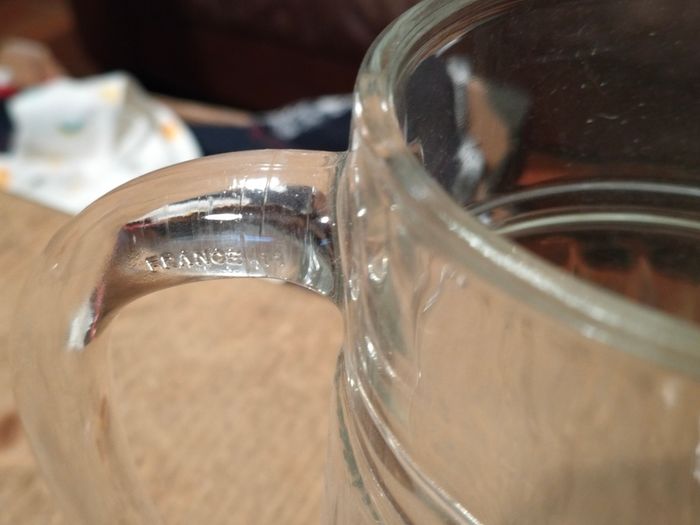 Luminarc glass pitcher with a ribbed design.
