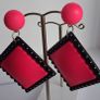 Neon Fuchsia Pink & Black Retro Vibe Earrings Image 9