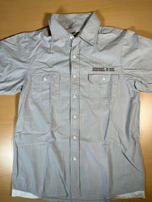 Diesel Embroidered Short Sleeve Button Up Shirt - Mens Sz M - Blue Grey Stripe