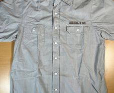 Diesel Embroidered Short Sleeve Button Up Shirt - Mens Sz M - Blue Grey Stripe