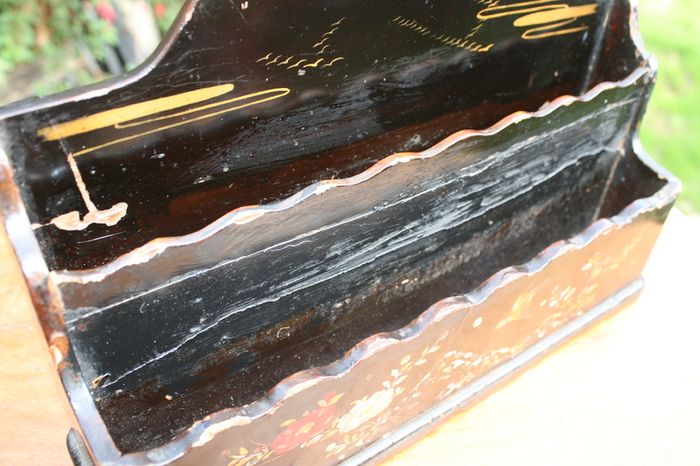 Antique Hand Painted Papier Victorian Mail Holder  Art 12" X 8"