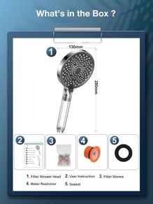 Shower Head and Hose with Filter Beads - YEAUPE PRO 130mm 6 Modes High Pressure Shower Head with 1.6M Hose,Universal Powerful Flow Adjustable Shower Head for Low Pressure Hard Water Improve Skin Hair