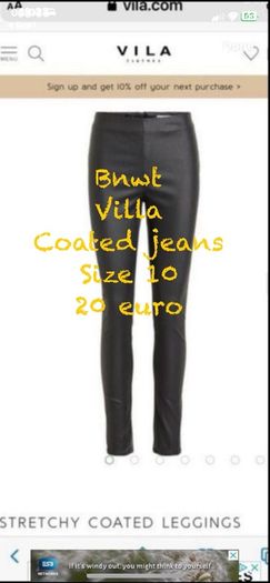 jeans Bnwt size 10 black leather coated skinny jeans