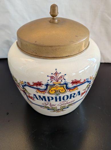 Zenith Gouda 1749 Amphora Pipe Tobacco Jar Humidor Brass Lid Holland c1950