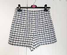 Zara Blue White Plaid Check Tweed High Waisted Shorts Size M