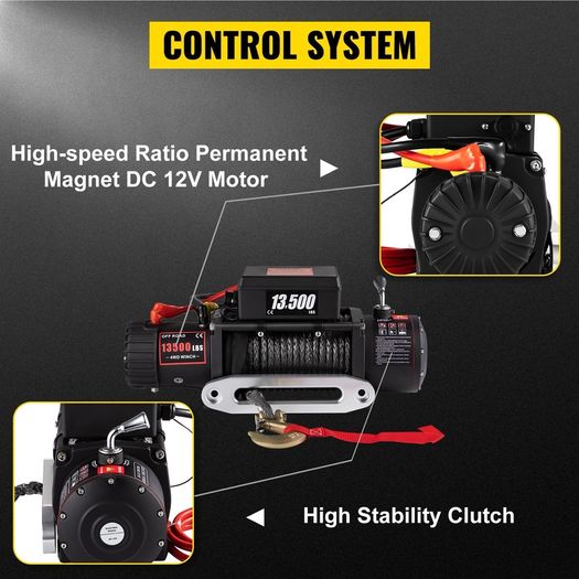 13500 LBS Electric Winch 12V 6120KG 13500LBS For 4X4 92FT Synthetic Trailer Ropes Towing Strap