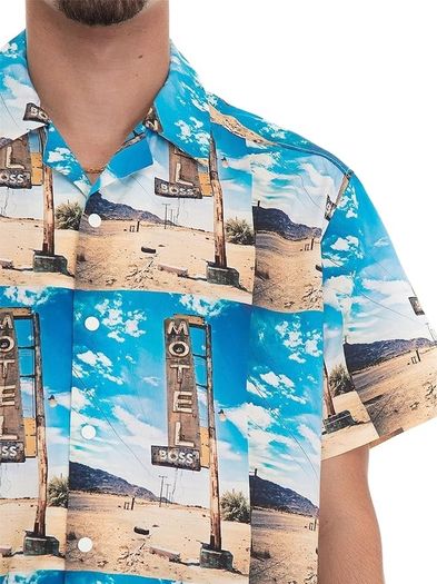 Hugo Boss men's Lapis_2 summer beach shirt, blue multicoloured XXL