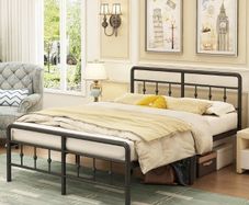 King Size Bed Frame with Victorian Headboard and Footboard, Metal Bed Frame with Heavy Duty Steel Slats Support, Ample Storage Space, Noise Free, Easy Assembly, Black