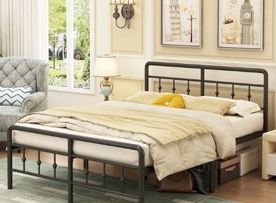 King Size Bed Frame with Victorian Headboard and Footboard, Metal Bed Frame with Heavy Duty Steel Slats Support, Ample Storage Space, Noise Free, Easy Assembly, Black
