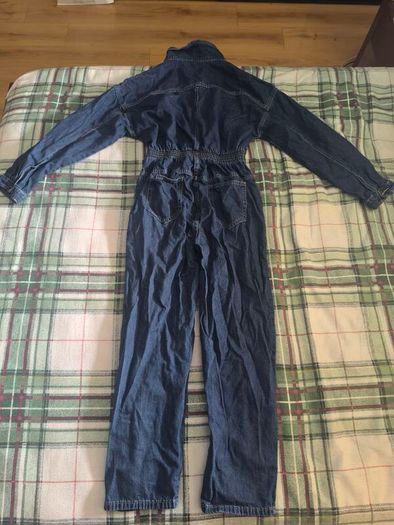 Vintage Style Dark Denim Jumpsuit / Long Sleeve Utility Overall (Size S/M)