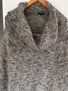 Gorgeous chunky knit poncho-style top in a grey marl with flecks of navy and cream