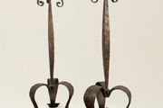 Rare Antique Brutalist Gothic Wrought Iron Candlesticks