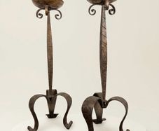 Rare Antique Brutalist Gothic Wrought Iron Candlesticks