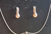 Vintage Zirconia Pearl Set of Necklace and Earrings