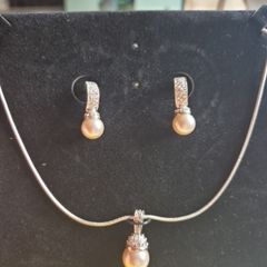 Vintage Zirconia Pearl Set of Necklace and Earrings