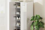 High-gloss shoe cabinet, shoe storage with adjustable shelves for hallway, entry, space for 10 pairs, white