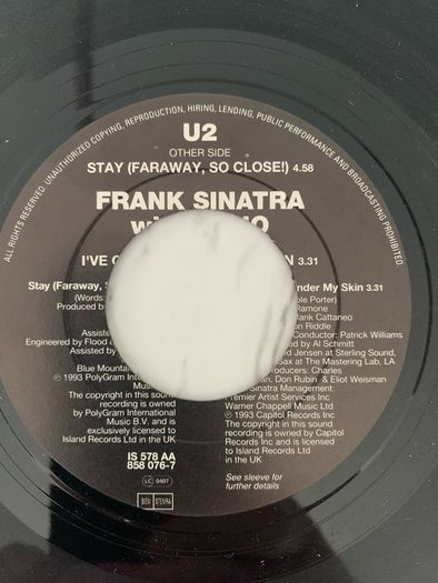U2 - Frank Sinatra And Bono Stay Faraway So Close /  I've Got You Under My Skin 7" Vinyl 1993