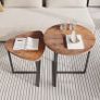 Round Coffee Table Set of 2,Small Coffee Living Room Tables,Round Side Table,Industrial End Table,Metal Frame with Wood Look Accent Furniture,Sofa Tea Cocktail Table for Living Room,Black Image 3