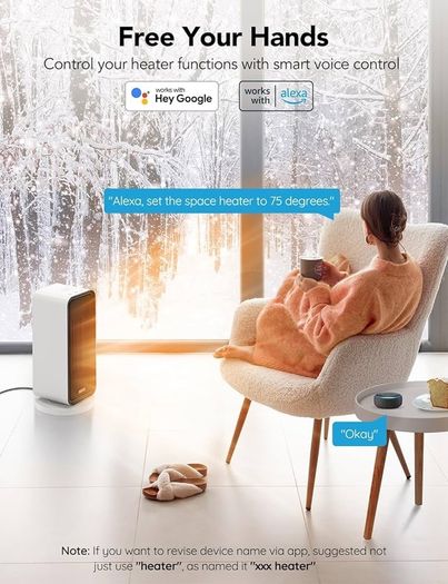 NEW SALE | Electric Heater, Low Energy Smart Space Heater with Thermostat, WiFi & Bluetooth App Control, Heater Works with Alexa & Google Assistant, Ceramic Heater for Bedroom, Office, Home, White