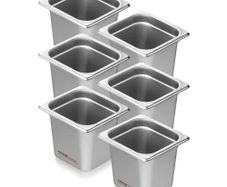 6 Pack Hotel Pans, 1/6 Size Anti-Jam Steam Pan, 0.8mm Thick Stainless Steel Restaurant Steam Table Pan, 6-Inch Deep Commercial Table Pan, Catering Storage Food Pan, for Industrial & Scientific