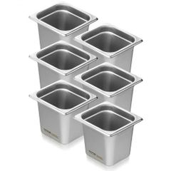 6 Pack Hotel Pans, 1/6 Size Anti-Jam Steam Pan, 0.8mm Thick Stainless Steel Restaurant Steam Table Pan, 6-Inch Deep Commercial Table Pan, Catering Storage Food Pan, for Industrial & Scientific