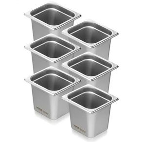 6 Pack Hotel Pans, 1/6 Size Anti-Jam Steam Pan, 0.8mm Thick Stainless Steel Restaurant Steam Table Pan, 6-Inch Deep Commercial Table Pan, Catering Storage Food Pan, for Industrial & Scientific