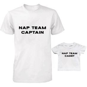Nap Team Captain and Cadet Funny Cute Daddy and Baby Matching T-Shirts Set