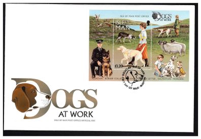 1996 Isle of Man Dogs at Work Commemorative Stamp Miniature Sheetlet First Day Cover (FDC)