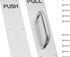 Stainless Steel Pull Handle Set - Heavy Duty with Push Plate & Screws for Sliding Barn & Fire Doors - Home, Office, & Public Spaces