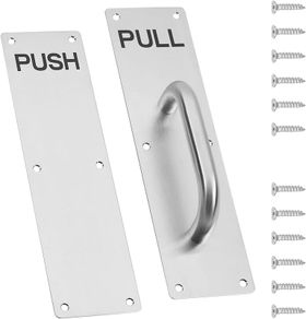 Stainless Steel Pull Handle Set - Heavy Duty with Push Plate & Screws for Sliding Barn & Fire Doors - Home, Office, & Public Spaces