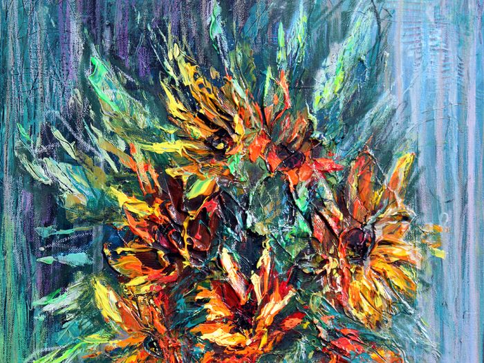 Sunflowers Aqua Green Serenity