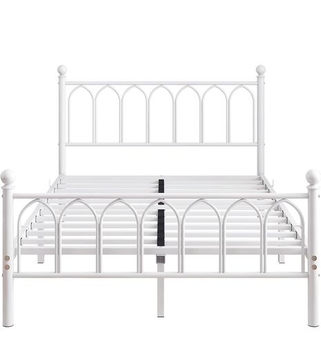 Double Bed Frame with Headboard and Footboard,Metal Platform Bed Frame Double Bed With Storage No Box Spring Needed,Strong Steel Slat Support/Mattress Base/White