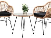 _3-Piece. Balcony Set Side Table 2 Lounge Chairs Indoor Outdoor Weatherproof Natural Poly Rattan Look Garden Balcony Set