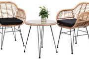 _3-Piece. Balcony Set Side Table 2 Lounge Chairs Indoor Outdoor Weatherproof Natural Poly Rattan Look Garden Balcony Set