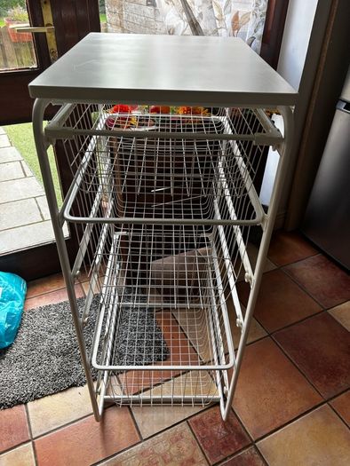 IKEA JONAXEL white storage unit with wire baskets