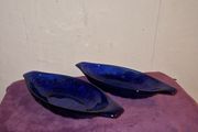 Pair of vintage cobalt blue banana split boats