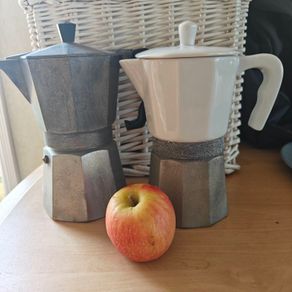 Pair of vintage Coffee Mocha Pots one ceramic, one a Crusinallo