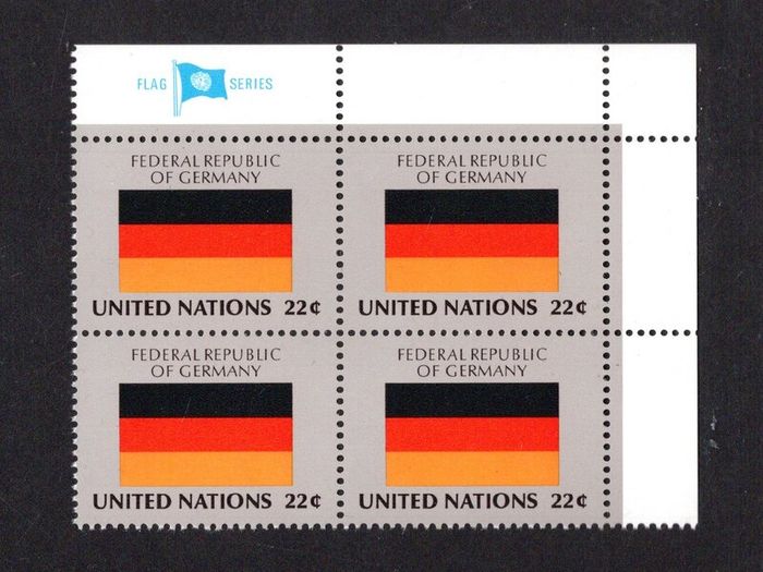 1985 United Nations New York Federal Republic of Germany National Flag (part of flag series) Block of 4 Mint Never Hinged (MNH)