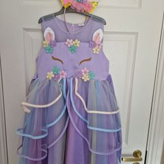 Kids Unicorn costume dress with matching hairband size 7-8yrs
