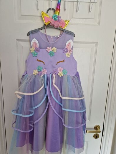 Kids Unicorn costume dress with matching hairband size 7-8yrs