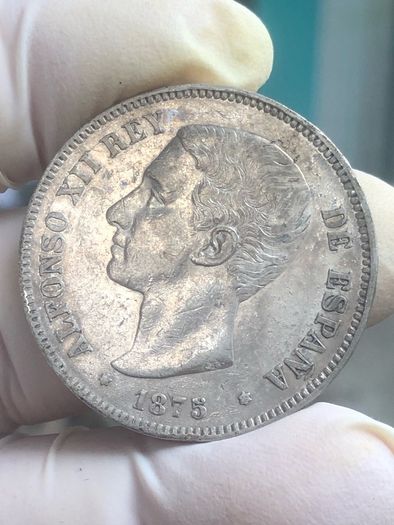 Spain Silver 5 Pesetas 1875 (75)Alfonso XII