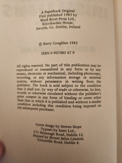 The Irish Lions 1896-1983. By Barry Coughlan. First Edition Paperback In Good Condition. 37.